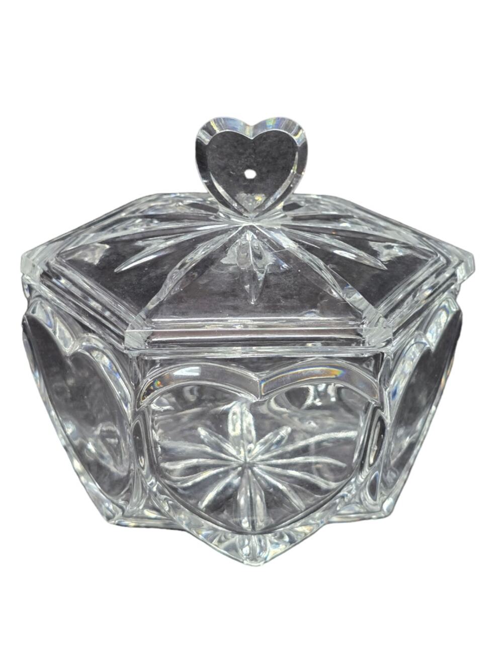 Royal Limited 24% Percent Full Lead Crystal Heart Hexagon Box Candy Dish w. Lid